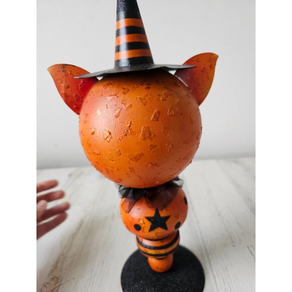 Pier 1 cat pumpkin metal glitter Halloween prop unique vintage black - Picture 5 of 9